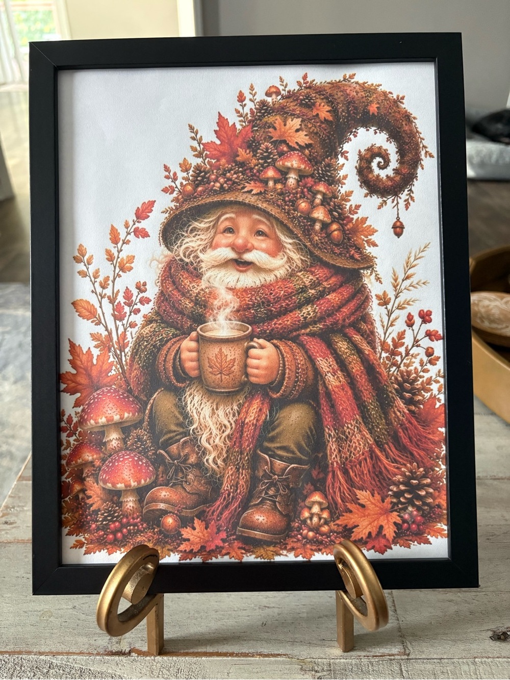 Cozy Autumn Gnome framed 8x10 Wall Art Print - Orange Fall Decor